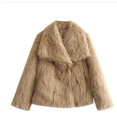 A warm and stylish plush coat for women, available in a variety of colors and sizes.