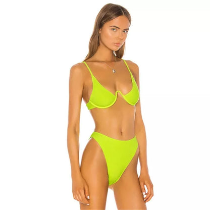 Women's bikini swimsuit in polyester fiber, available in multiple colors and sizes