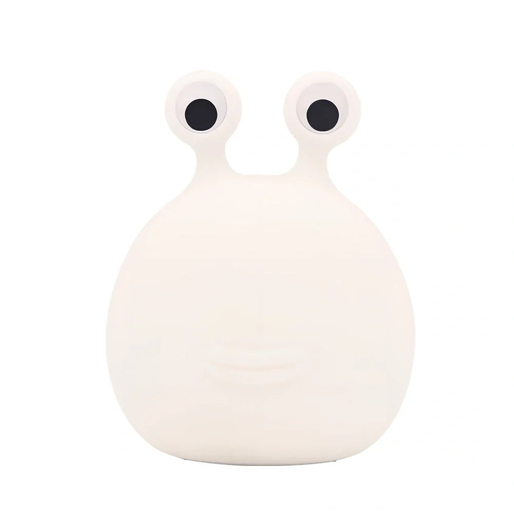White cartoon slug night light with touch activation and USB power connection