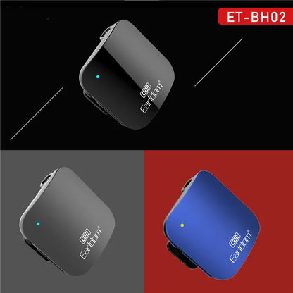 Bluetooth audio receiver with lavalier clip for running headphones in black, grey, or red