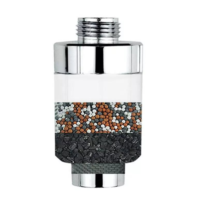 Multi-function shower water purifier with stainless steel finish and 4-layer filtration