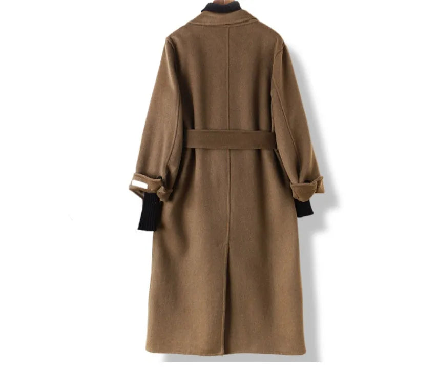 Long wool coat with suit collar in black and caramel colour options