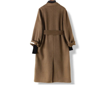Long wool coat with suit collar in black and caramel colour options