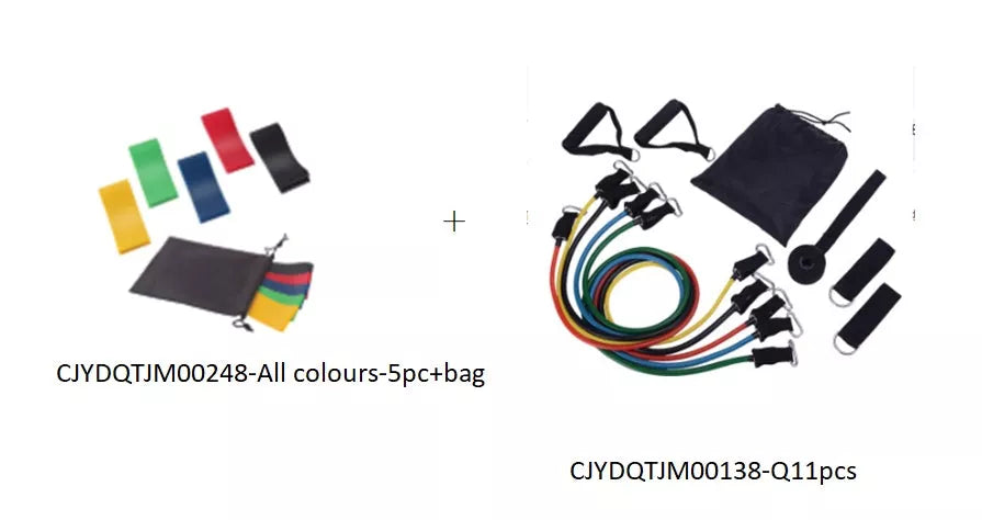 5 Level Resistance Rubber Bands for Yoga and Training in various colors with storage bag