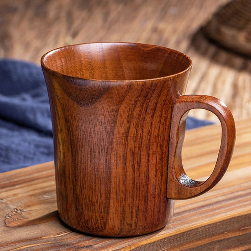 Handcrafted Jujube Wood Retro Japanese Style Mug with ergonomic handle and rustic design