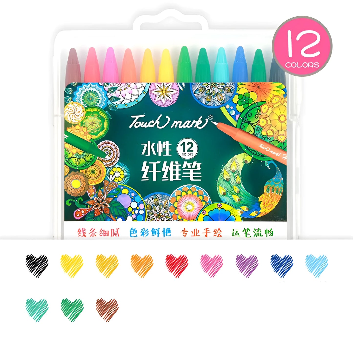 Water-based fibre pen sets showing multiple colour options with quick-dry ink for writing and drawing