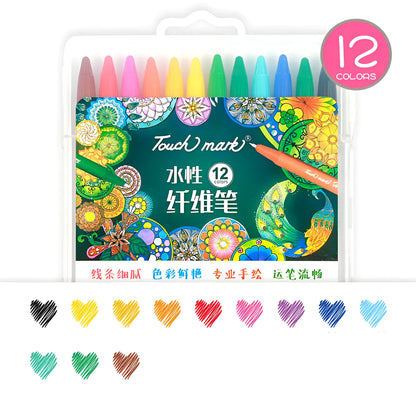 Water-based fibre pen sets showing multiple colour options with quick-dry ink for writing and drawing