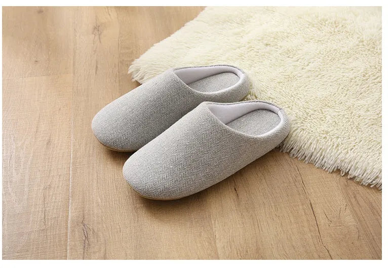 Men's black cotton indoor home slippers with soft anti-skid sole, 260mm to 290mm lengths