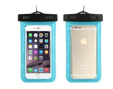 AQUA-ONE waterproof phone pouch showing PVC construction and touchscreen access with 30M waterproof rating