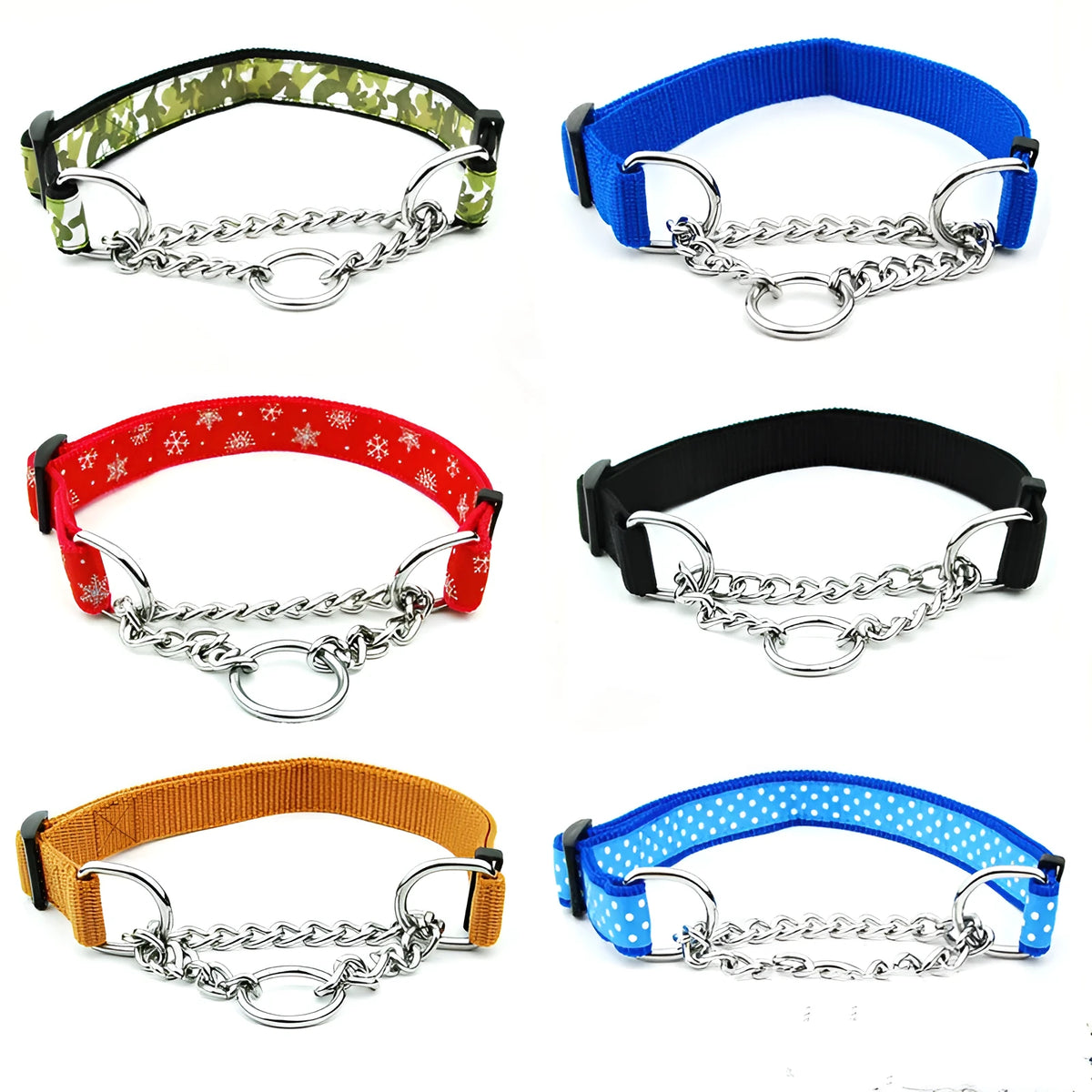 Large dog collar 2.5cm wide adjustable 40cm to 74cm in blue black red brown camouflage dot snowflake patterns
