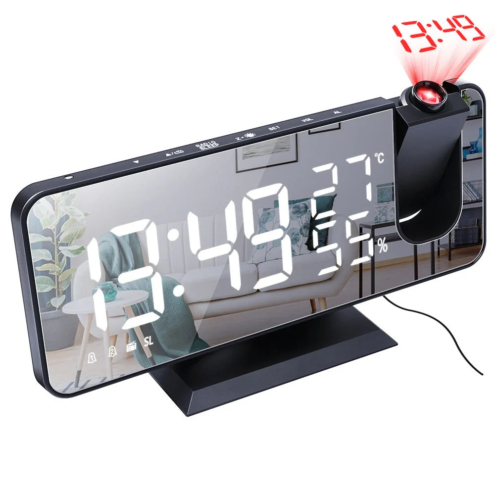 Multifunctional Radio Projection Alarm Clock with adjustable brightness and USB charging port