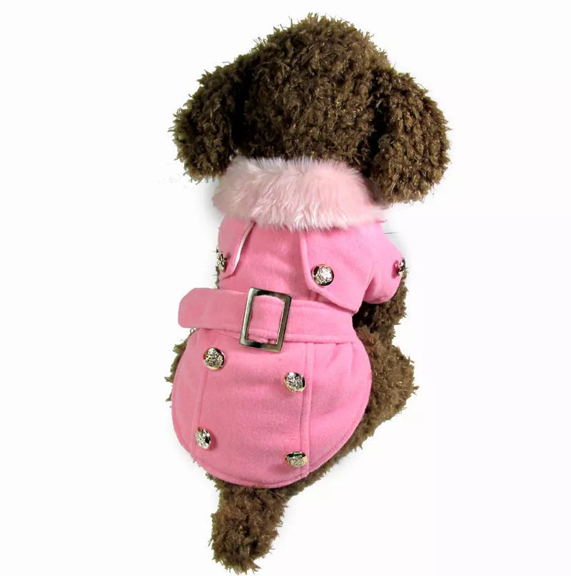 Warm cotton pet clothing jacket for small dogs in grey, black, pink, apricot, and yellow