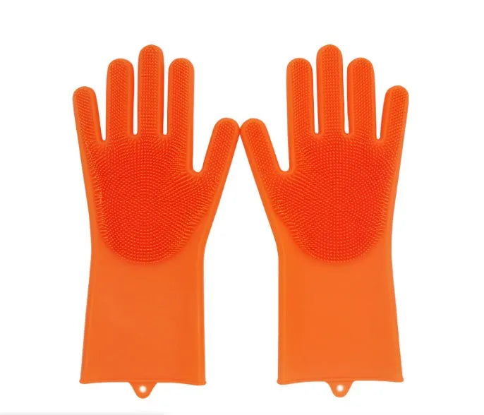 FDA food grade silicone kitchen cleaning gloves with orange colour and 357mm length