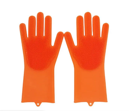 FDA food grade silicone kitchen cleaning gloves with orange colour and 357mm length