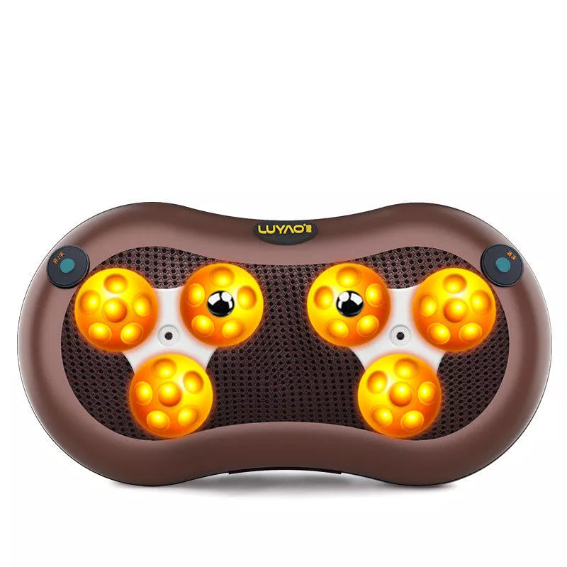 Massager Pillow with multiple head options for targeted muscle relief, compact and portable design