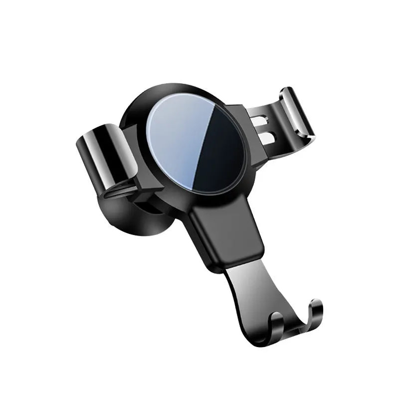 Black S4 ABS gravity mobile phone holder clipped onto a car air conditioning vent.