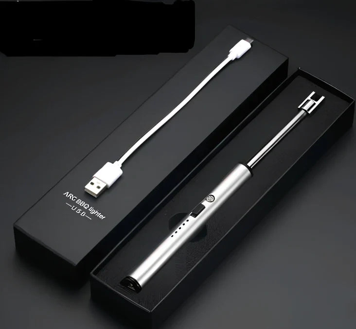 Black USB rechargeable electric lighter with 360-degree rotating head for windproof flameless ignition