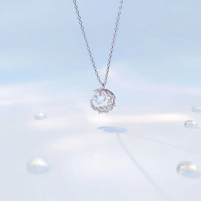 Ladies Moon Necklace with diamond-processed alloy pendant and adjustable chain