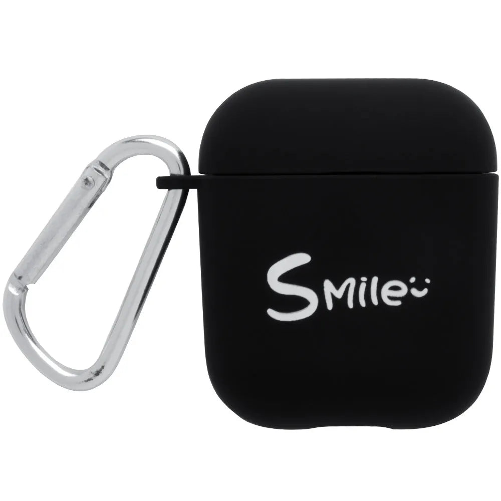 PC material AirPods earphone cover in black and pink with decorative flower and smiley face styles