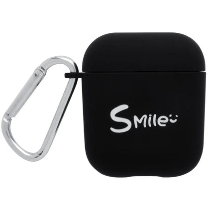 PC material AirPods earphone cover in black and pink with decorative flower and smiley face styles