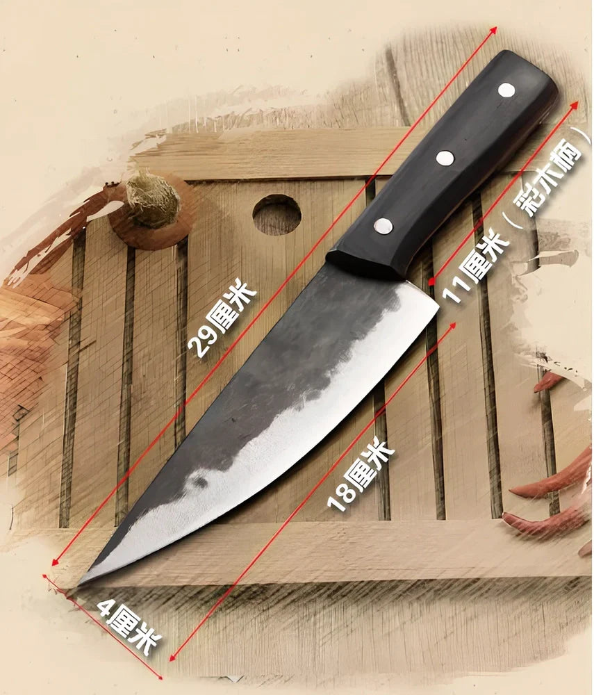 Kitchen knife with 18cm blade and 60-degree tip angle for food preparation