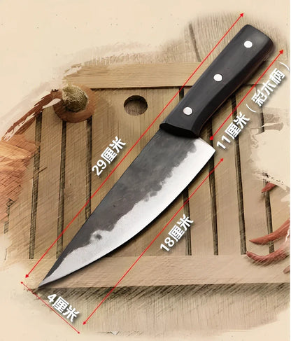 Kitchen knife with 18cm blade and 60-degree tip angle for food preparation