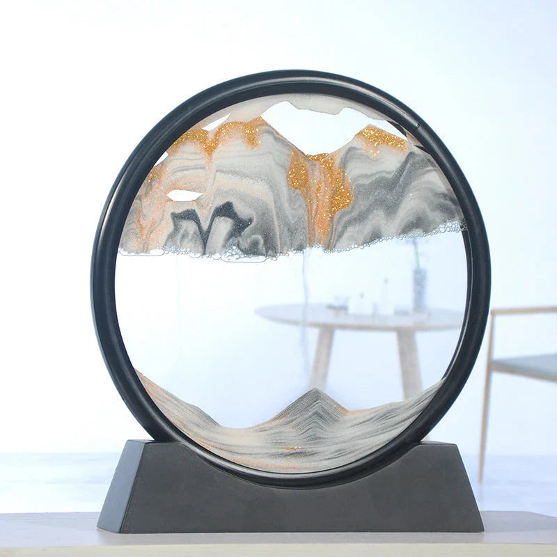 Mesmerizing Quicksand Art: A captivating glass craft featuring the fluid, colorful movements of sand