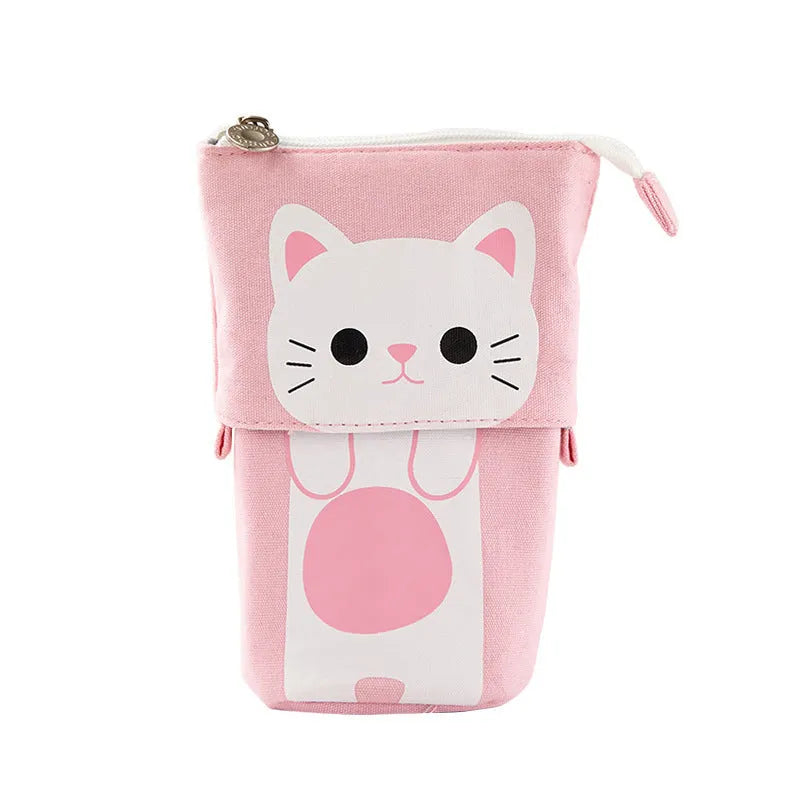 Round Korean-style canvas pencil case with cartoon animal pattern measuring 19cm