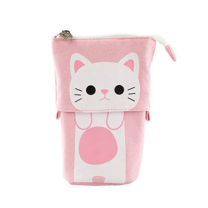 Round Korean-style canvas pencil case with cartoon animal pattern measuring 19cm