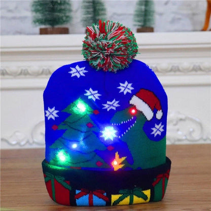 LED Christmas knitted beanie with light-up features in various festive designs