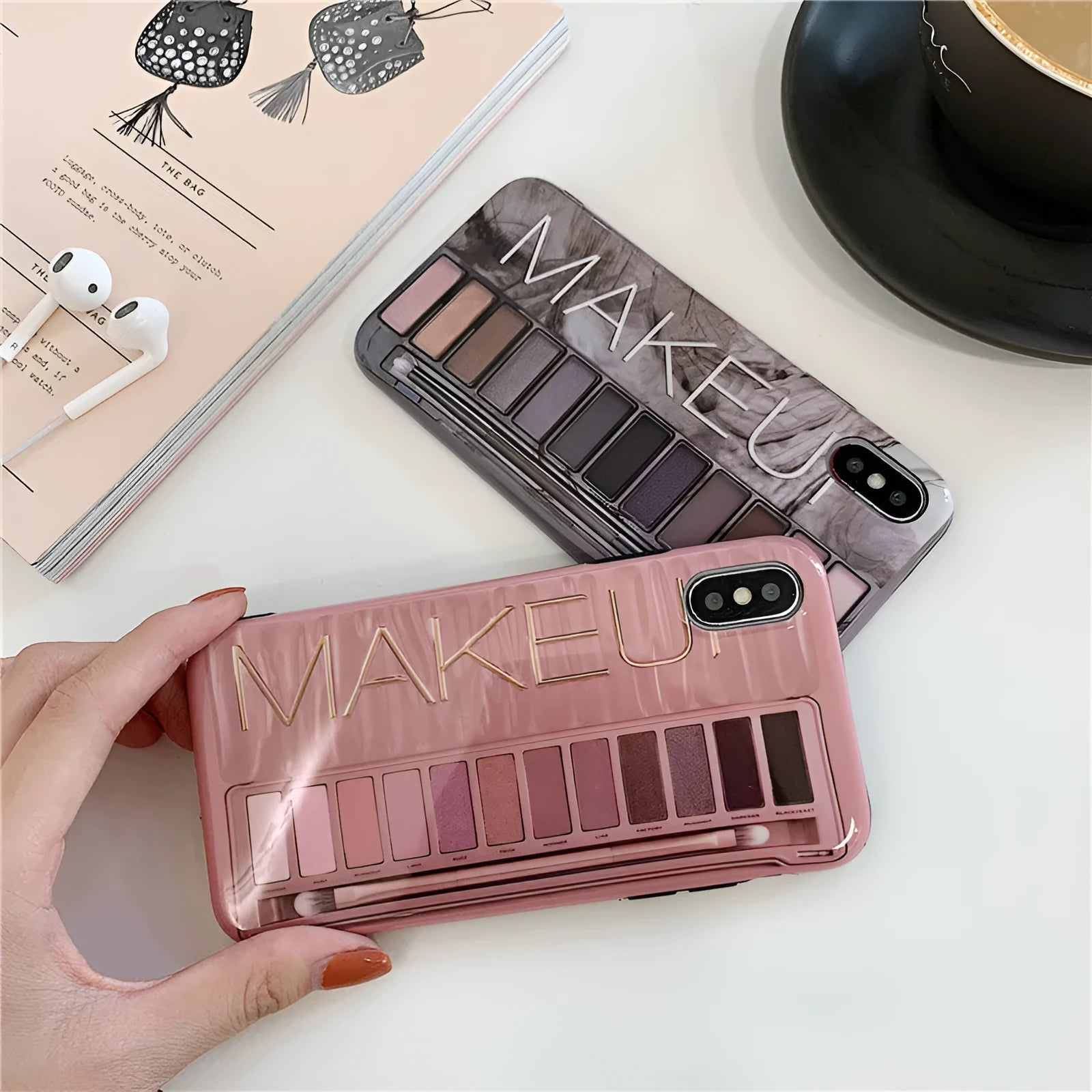 Silicone phone case with eye shadow design showing 2mm raised bezel for screen protection
