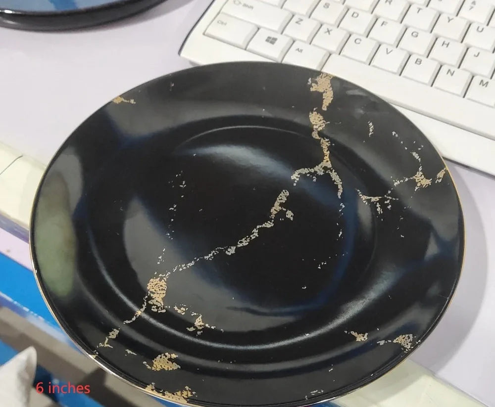 Ceramic Western steak plate with gold accents in 10-inch and 8-inch sizes, multiple colour options