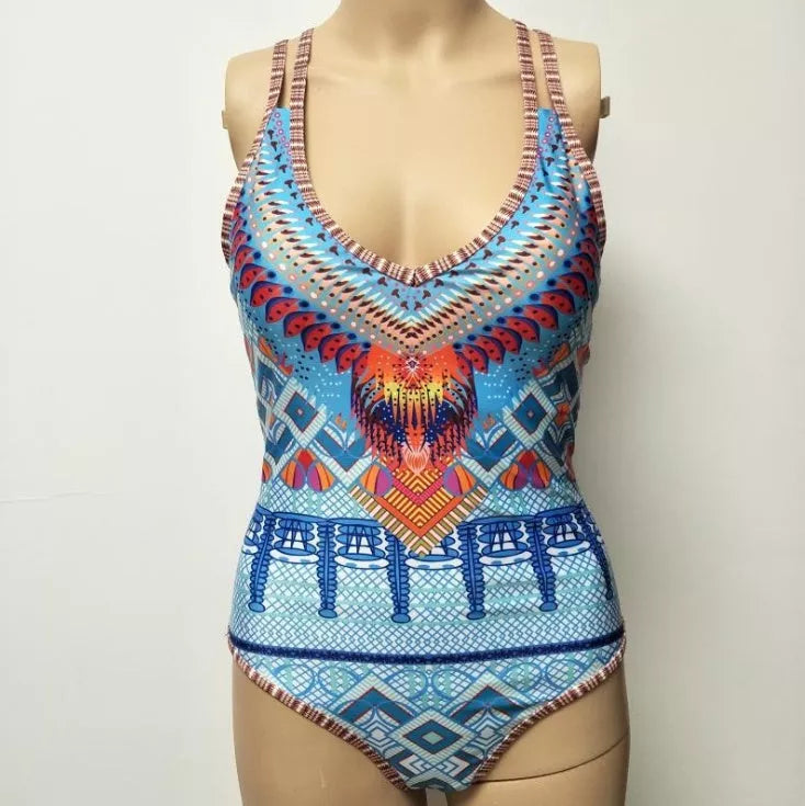 Floral one-piece swimsuit with open back design for women