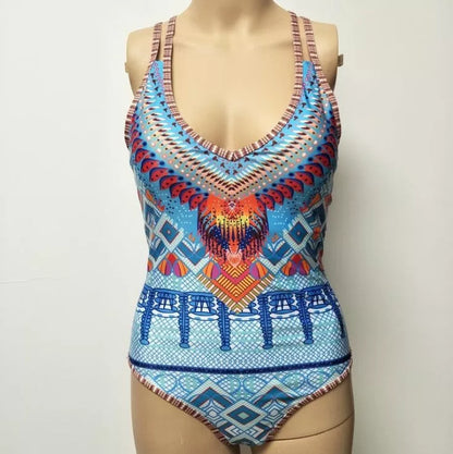 Floral one-piece swimsuit with open back design for women
