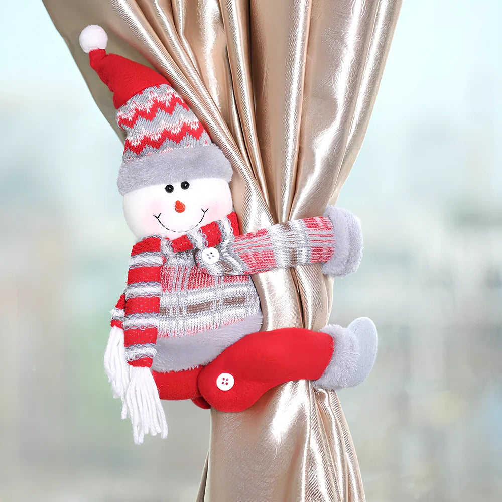 Christmas curtain tieback measuring 34cm by 27cm with Santa snowman reindeer designs