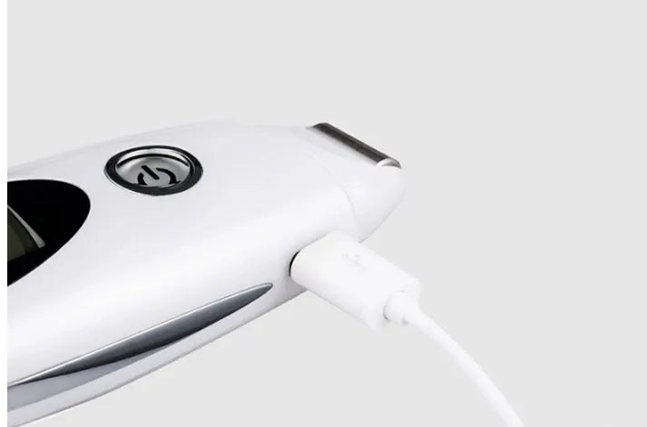 Star silver ultrasonic beauty instrument with adjustable vibration, plug charging, and fixed brush head