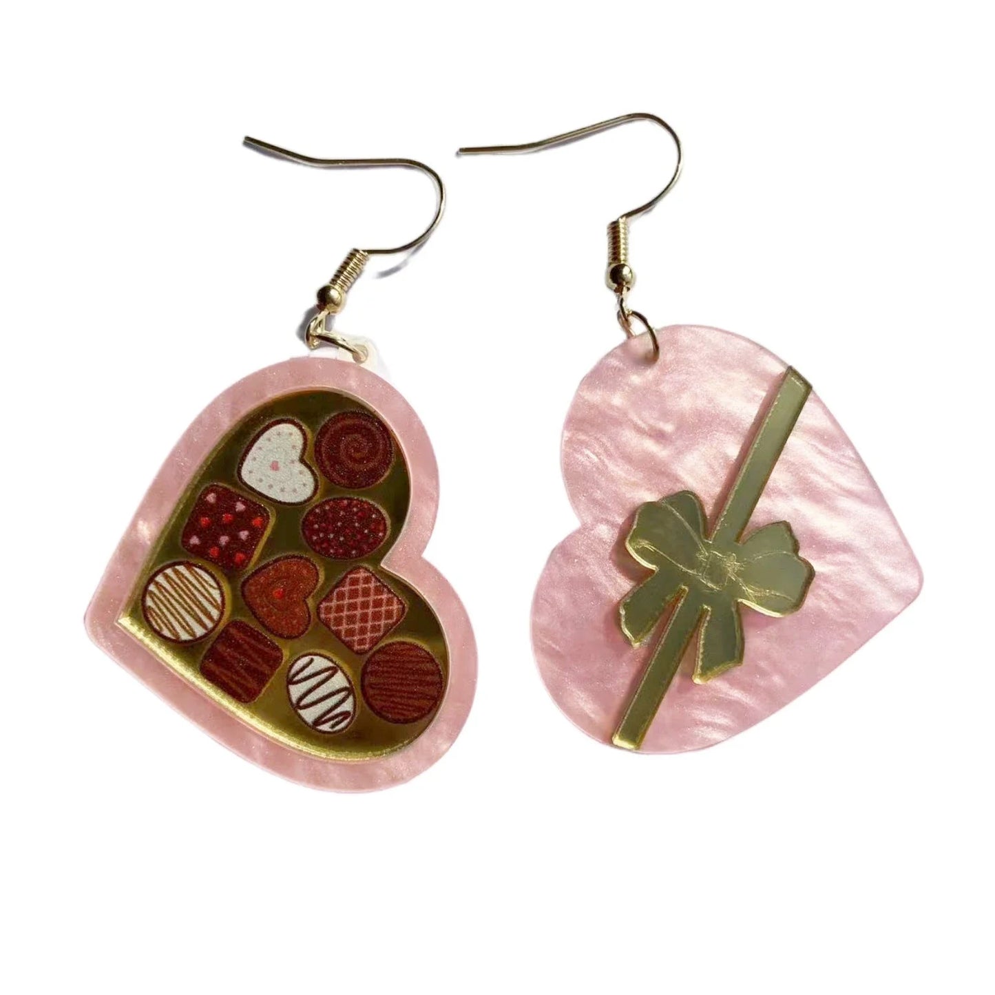 Romantic red heart-shaped earrings with an ice cream-inspired design in water-pattern or sequin finishes