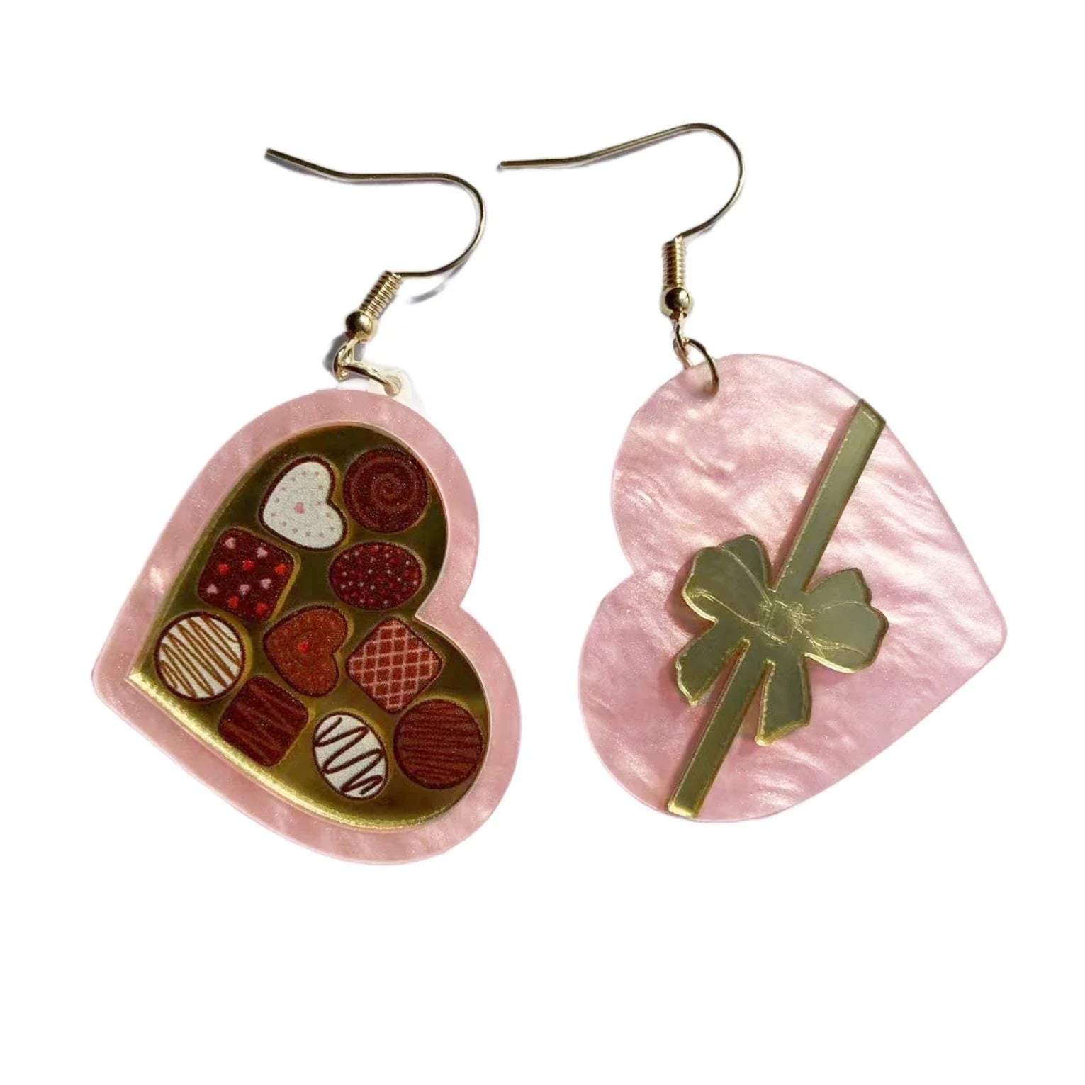 Romantic red heart-shaped earrings with an ice cream-inspired design in water-pattern or sequin finishes