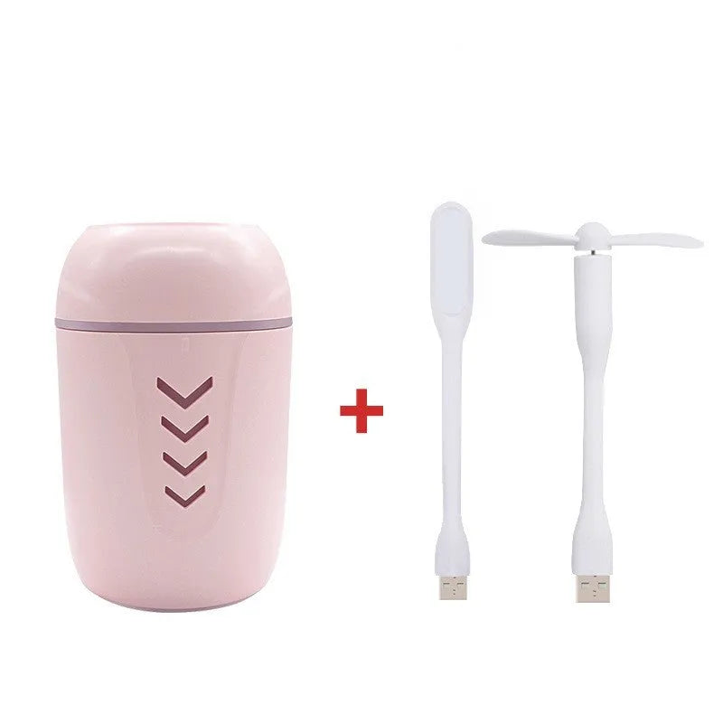 X3 model portable columnar humidifier in blue, with USB cable.