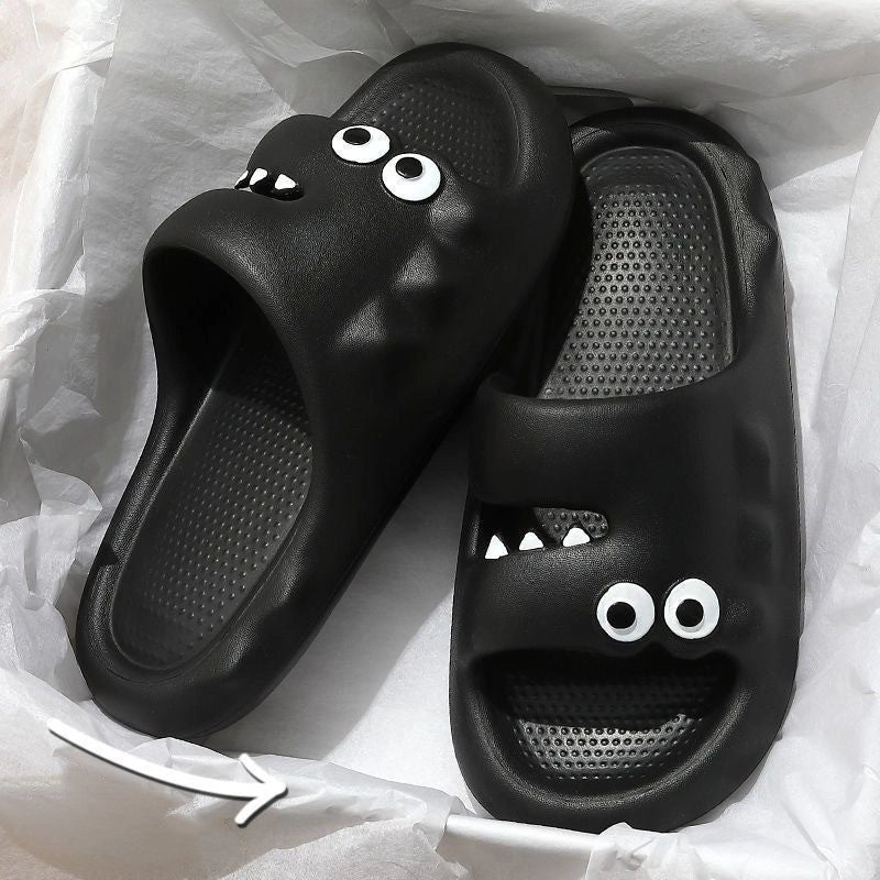 Cartoon-themed PVC slippers with non-slip thick soles in various colors