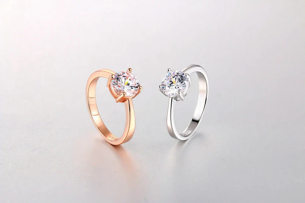 Exquisite rose gold and zircon cocktail ring with intricate geometric design and sparkling zircon gemstones