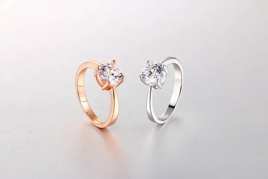 Exquisite rose gold and zircon cocktail ring with intricate geometric design and sparkling zircon gemstones