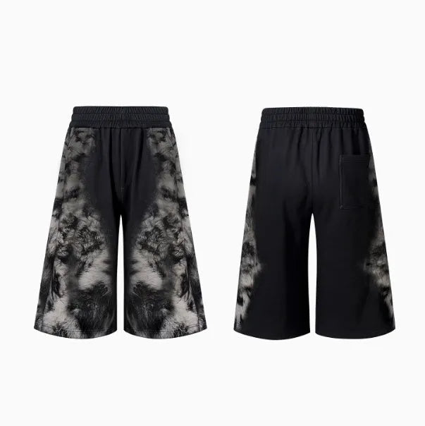 Street trendy printed loose trousers set with hoodie, seven-inch pants, and trousers in coordinated colours
