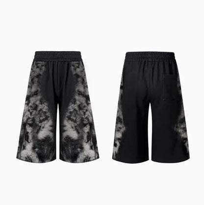 Street trendy printed loose trousers set with hoodie, seven-inch pants, and trousers in coordinated colours