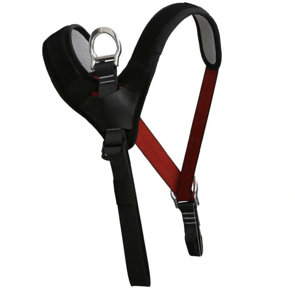 Red outdoor rescue seat belt for caving with reinforced stitching and polyester-silk blend material
