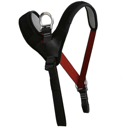 Red outdoor rescue seat belt for caving with reinforced stitching and polyester-silk blend material