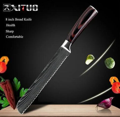 Premium 8-Piece Stainless Steel Chef Knife Set with Elegant Damascus Pattern Blades and Ergonomic Handles