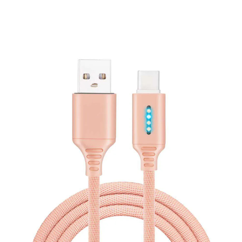 Black woven fabric braided USB fast charging cable with Type-C connector, 1 metre long.