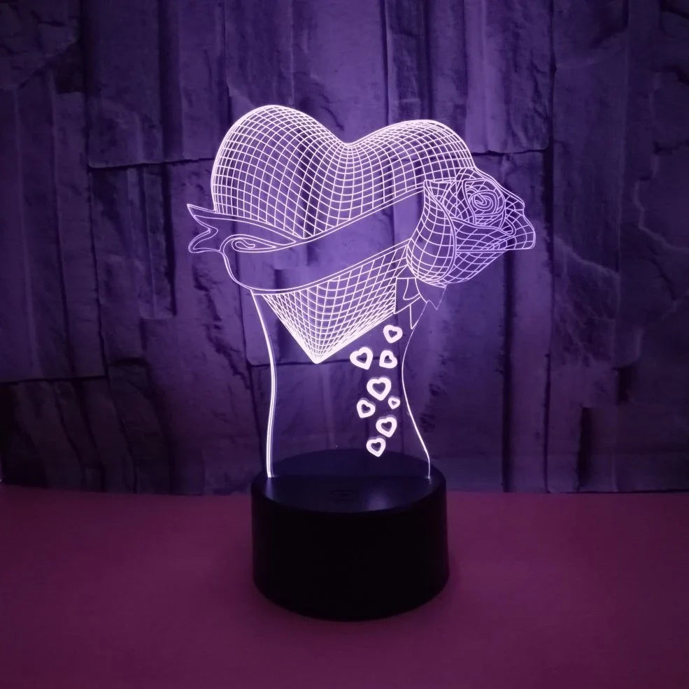 3D night light with acrylic board on 87mm ABS base showing seven colour options and touch/remote controls