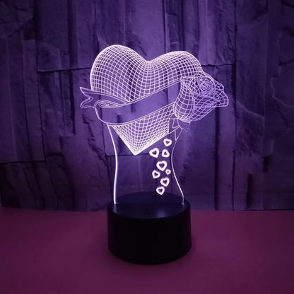 3D night light with acrylic board on 87mm ABS base showing seven colour options and touch/remote controls